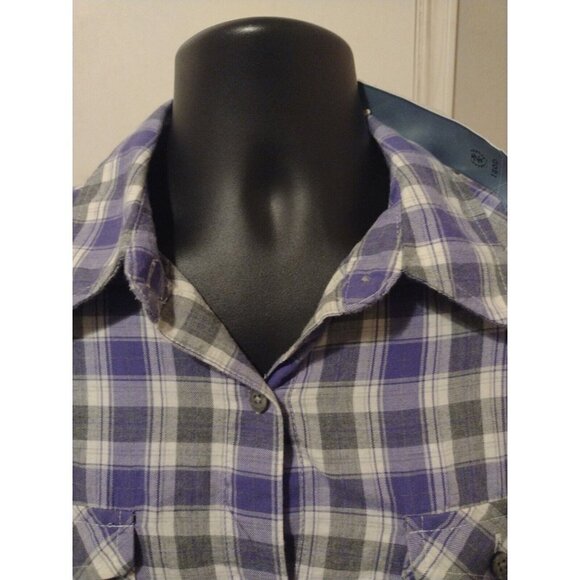 NWT New IZOD Women's Large L Cotton Button Up Shirt Purple Gray Long Sleeve - Picture 15 of 15